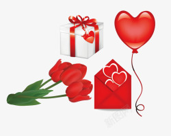 红色玫瑰礼物盒和信函素材