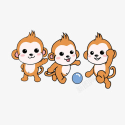 踢球的三只猴子素材