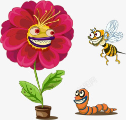 卡通花朵蜜蜂虫子素材
