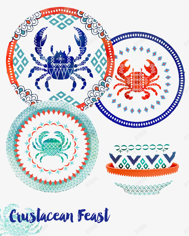 创意手绘螃蟹花纹png免抠素材_新图网 https://ixintu.com 创意设计 卡通设计 可爱动物设计