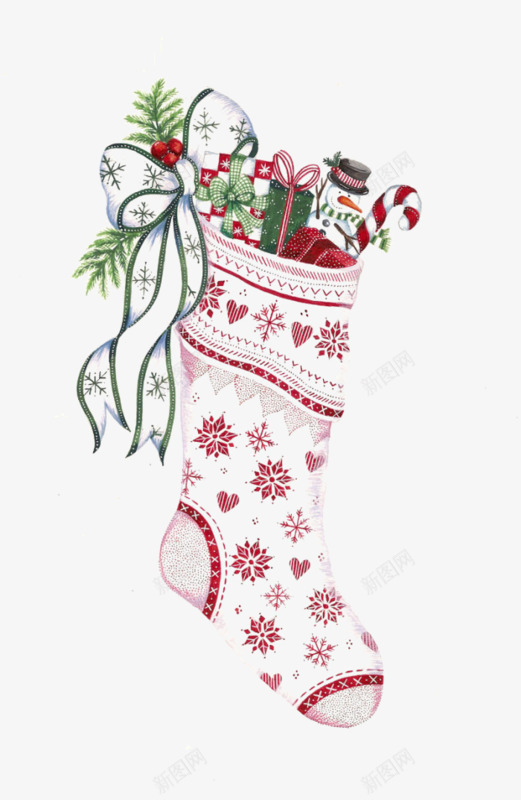 圣诞节袜子png免抠素材_新图网 https://ixintu.com 圣诞节袜子 手绘袜子 礼盒 蝴蝶结