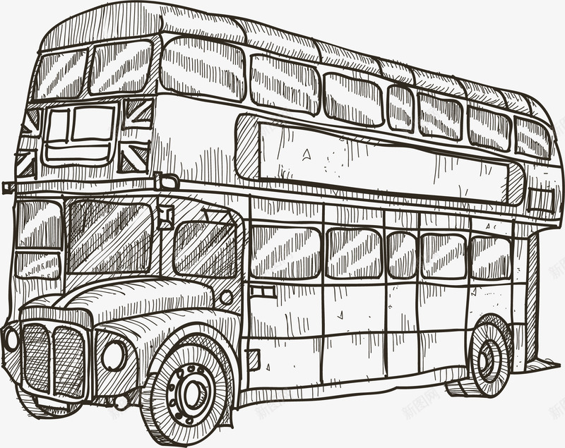 手绘双层英国巴士png免抠素材_新图网 https://ixintu.com 伦敦巴士 公交车 手绘巴士 英国巴士