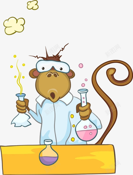 卡通猴子做实验png免抠素材_新图网 https://ixintu.com 做实验 卡通 器皿 猴子