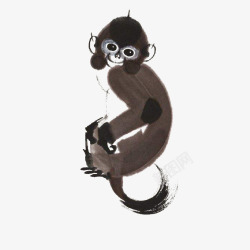 一只微笑的可爱猴子水墨画插画免素材