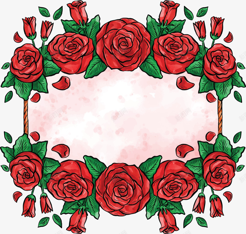 水彩红玫瑰装饰边框png免抠素材_新图网 https://ixintu.com 水彩玫瑰 浪漫玫瑰 玫瑰装饰框 玫瑰边框 矢量png 红玫瑰