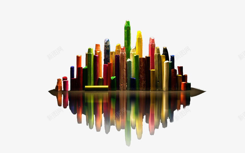 蜡笔城市png免抠素材_新图网 https://ixintu.com 创意 城市 城市倒影 彩色 虚拟城市 蜡笔 设计