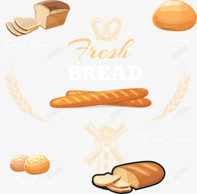 面包制作png免抠素材_新图网 https://ixintu.com 制作流程 卡通面包 流程图 矢量面包 面包