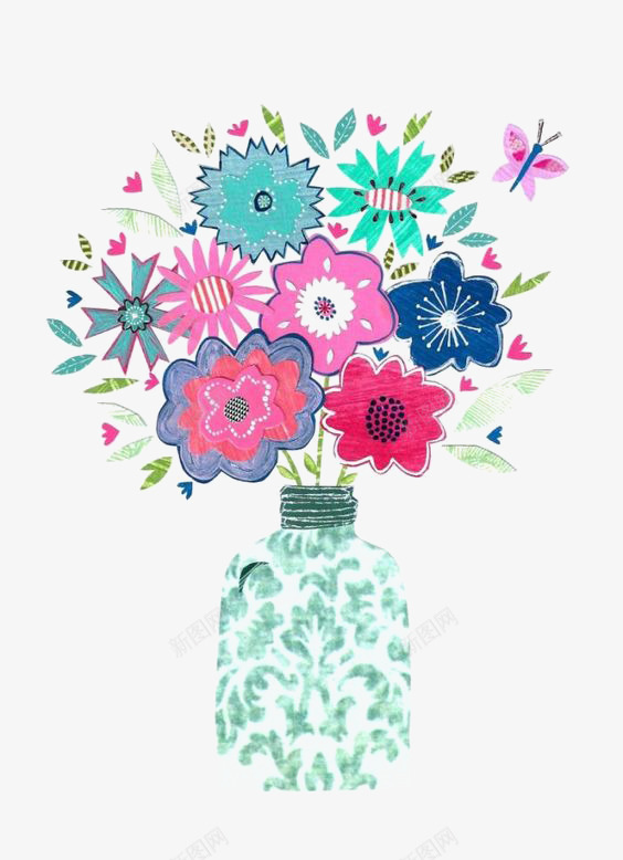 手绘鲜花花瓶png免抠素材_新图网 https://ixintu.com 叶子 室内装饰 手绘元素 植物元素 花瓶 鲜花