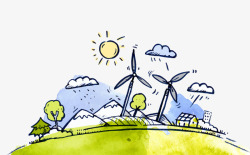 彩绘世界环境日发电风车素材