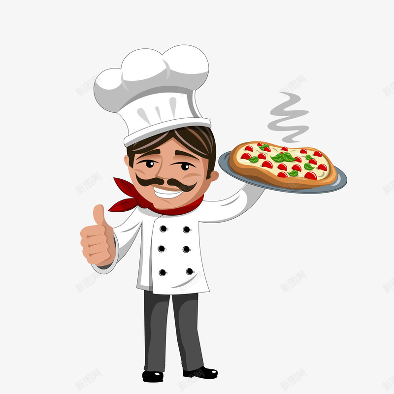 端着披萨的厨师人物png免抠素材_新图网 https://ixintu.com 人物设计 卡通 厨师 大拇指 手绘 披萨