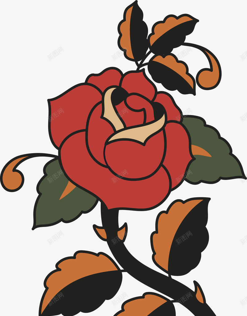 一朵红玫瑰png免抠素材_新图网 https://ixintu.com 一枝花 七叶 手绘玫瑰 玫瑰图案 玫瑰花 矢量png 红玫瑰