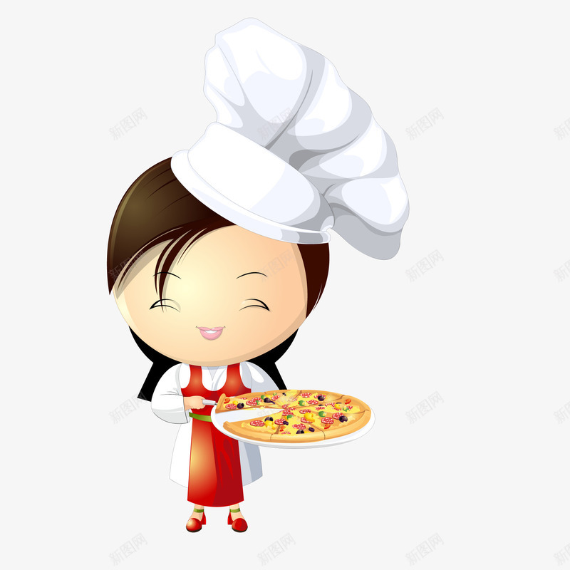 卡通端着美食的厨师矢量图ai免抠素材_新图网 https://ixintu.com 卡通 厨师 天猫吃货节 披萨 美食 食物 矢量图