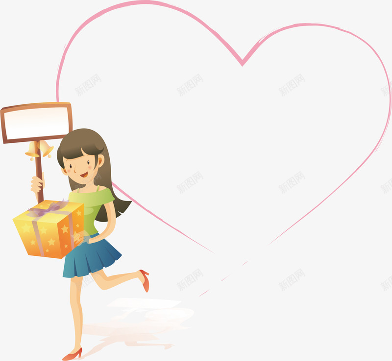 站着的女孩png免抠素材_新图网 https://ixintu.com 举牌 对话框 爱心 礼物盒 站着的人