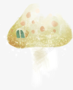 黄色手绘点状蘑菇素材