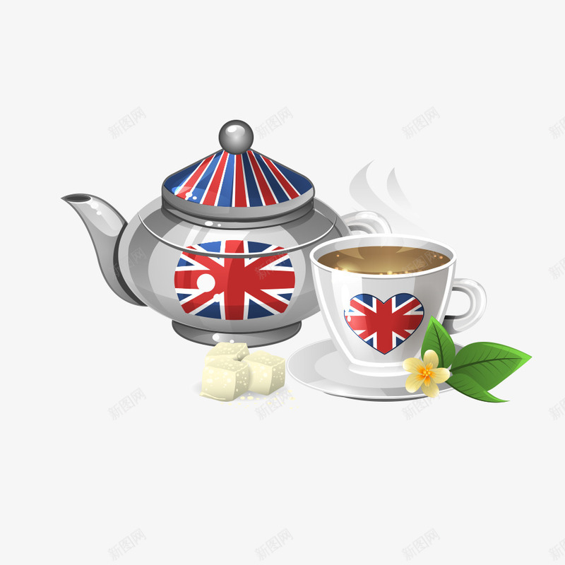 英国风格茶壶png免抠素材_新图网 https://ixintu.com 英国国旗 茶壶 茶杯