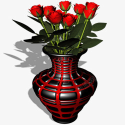 插在黑色花瓶里的玫瑰花素材