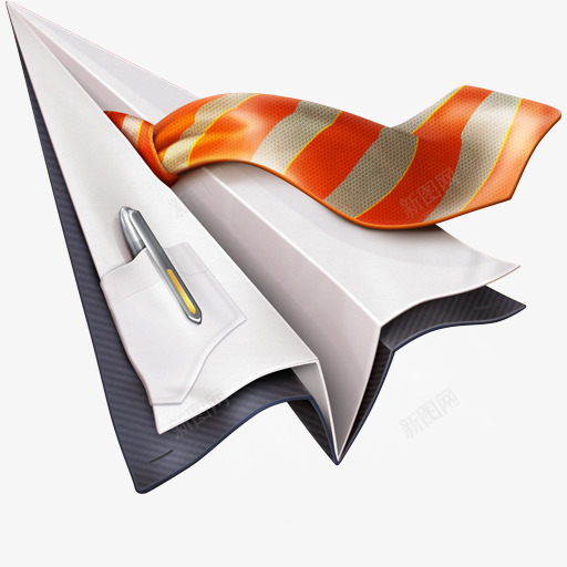 手绘领带png免抠素材_新图网 https://ixintu.com 橙色领带 笔 衬衫 领带 飞机