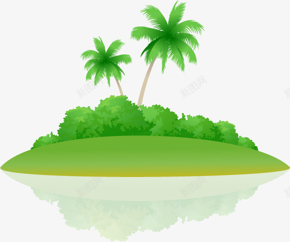 绿色海边椰子树png免抠素材_新图网 https://ixintu.com 倒影 椰子树 海边 绿色