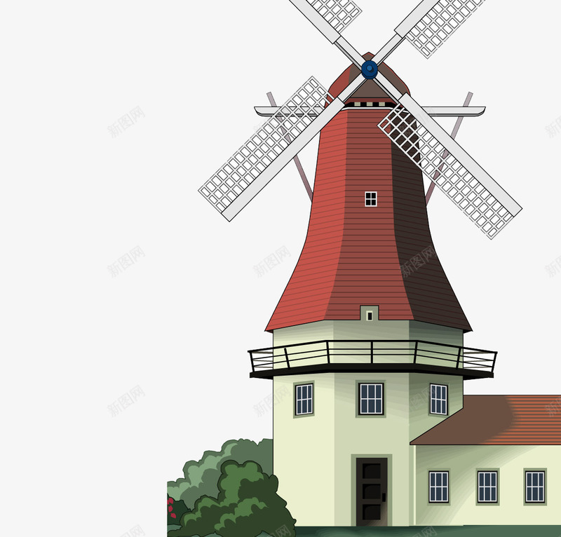 荷兰风车建筑物png免抠素材_新图网 https://ixintu.com 建筑物 房子 荷兰风 风车