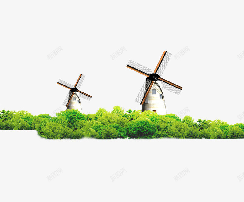 风车树木psd免抠素材_新图网 https://ixintu.com 树木 绿树 装饰 风车