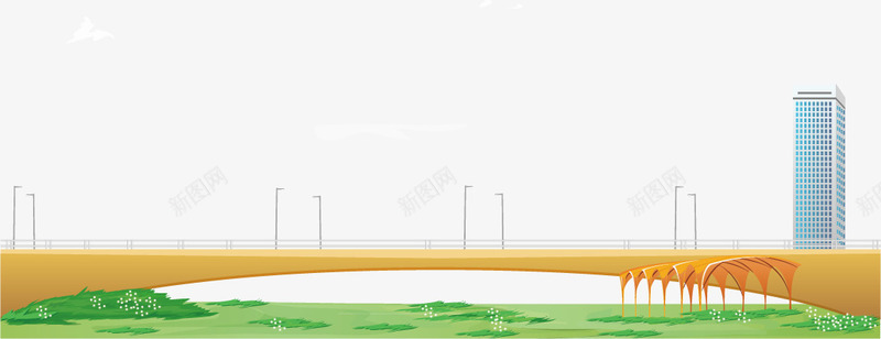 城市桥梁png免抠素材_新图网 https://ixintu.com 桥梁 桥路灯 高楼大厦