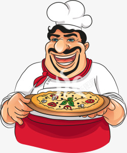 端披萨手绘端披萨的厨师高清图片