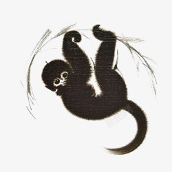 爬树猴子中国风古典国画水墨猴子高清图片