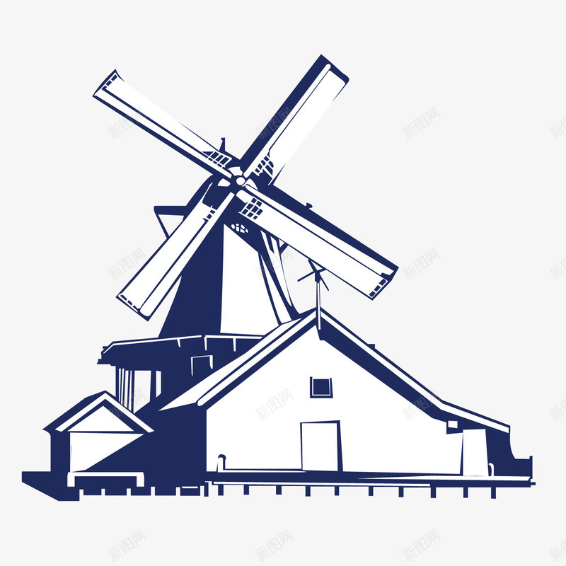 手绘荷兰风车png免抠素材_新图网 https://ixintu.com 手绘 荷兰风车 风车