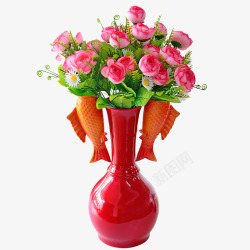 双鱼花瓶红色双鱼欧式花盆高清图片