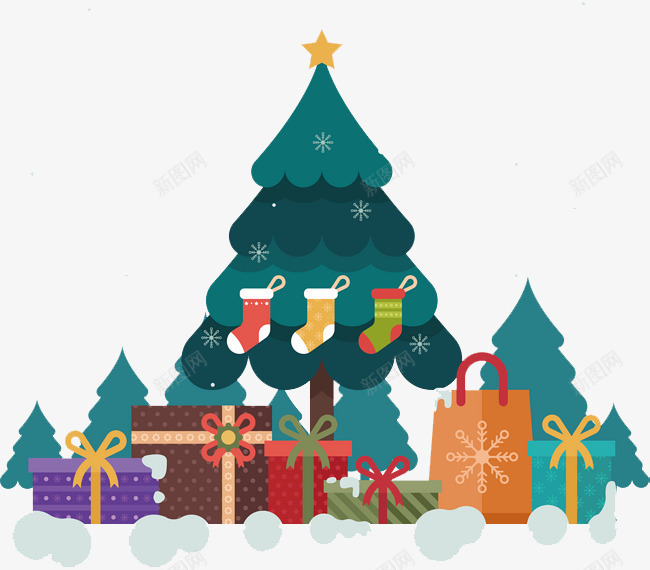 卡通圣诞树和圣诞礼物png免抠素材_新图网 https://ixintu.com 卡通 圣诞树 圣诞礼物 圣诞老人 圣诞节 礼盒 袜子