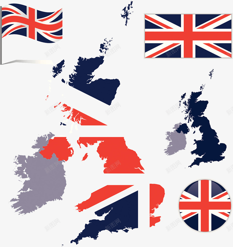 英国国旗元素png免抠素材_新图网 https://ixintu.com 红色 群岛 英国地图 蓝色