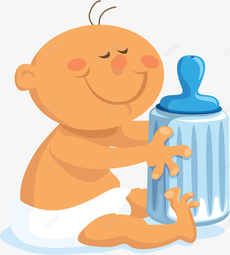 婴儿大奶瓶png免抠素材_新图网 https://ixintu.com 婴儿喝奶 抱着 插画 纸尿片
