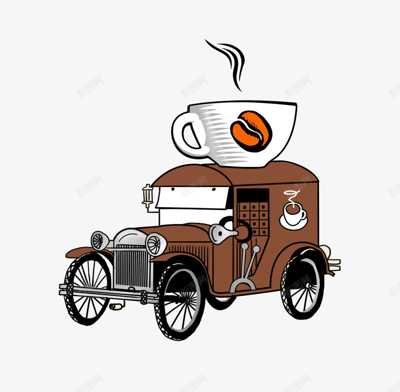 咖啡时间png免抠素材_新图网 https://ixintu.com 享受 咖啡 咖啡杯 复古车