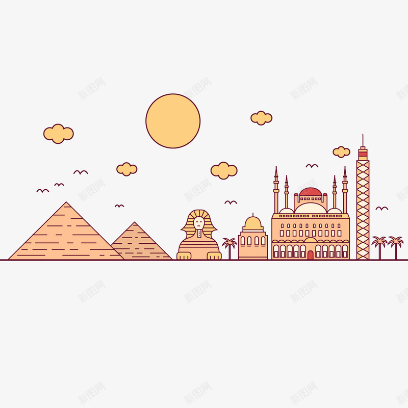 古埃及矢量图ai免抠素材_新图网 https://ixintu.com 太阳 旅行 沙漠 金字塔 矢量图