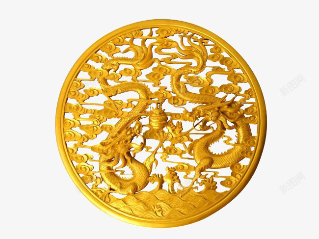 金色雕刻龙形花纹png免抠素材_新图网 https://ixintu.com 元素 华丽 质感 金色 雕刻