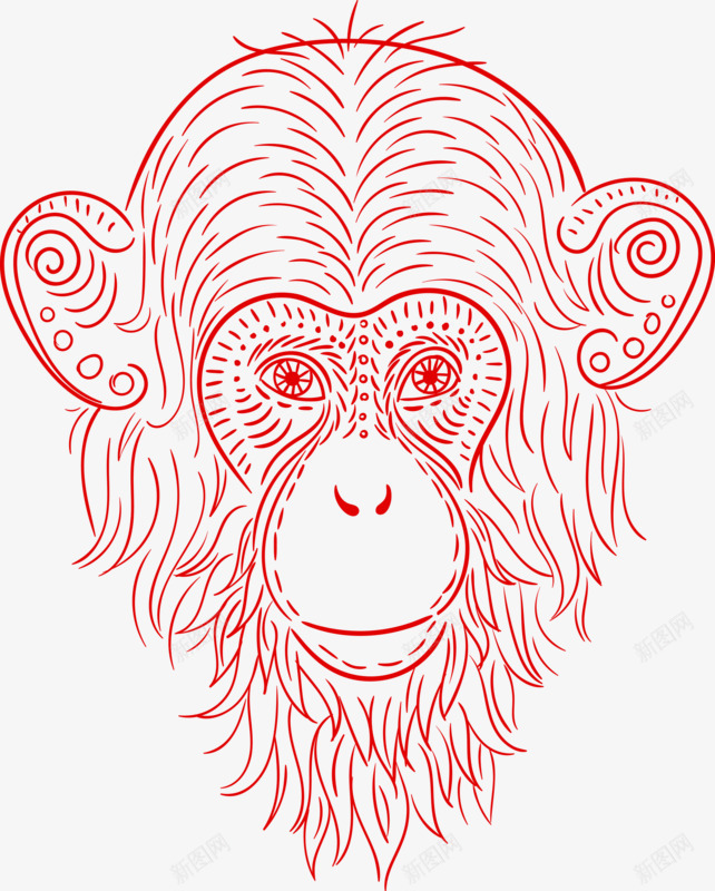 手绘猴子png免抠素材_新图网 https://ixintu.com 动物 猴子 红色 线条