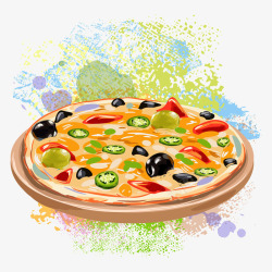 快餐面点卡通水彩披萨高清图片