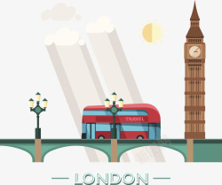 装饰英国伦敦大笨钟和红色bus矢量图素材