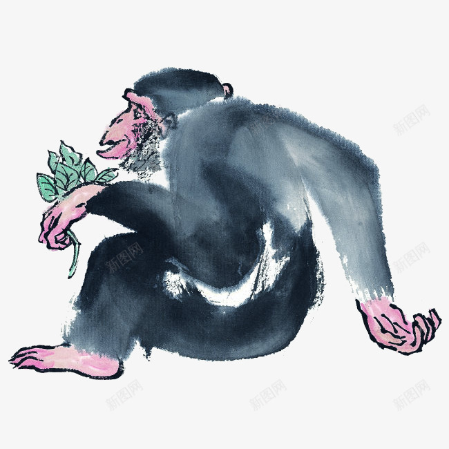 中国风水墨画猴子插画png免抠素材_新图网 https://ixintu.com 中国风 写生 动物 国画 插画 水墨 水墨猴子 水墨画 猩猩 猴子