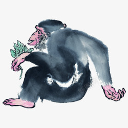 动物写生中国风水墨画猴子插画高清图片