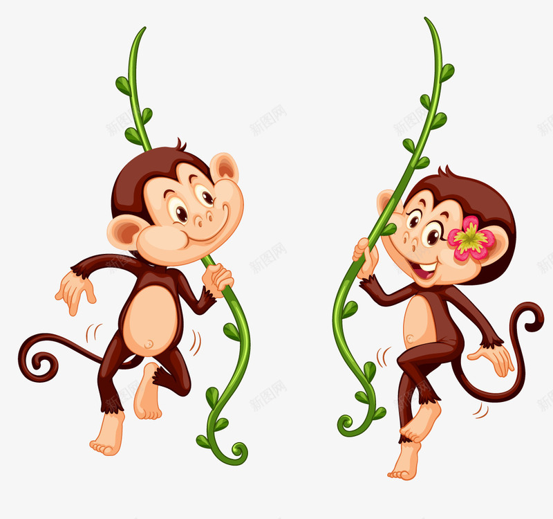 卡通可爱的男女小猴子png免抠素材_新图网 https://ixintu.com 儿童 卡通 可爱 男女小猴子