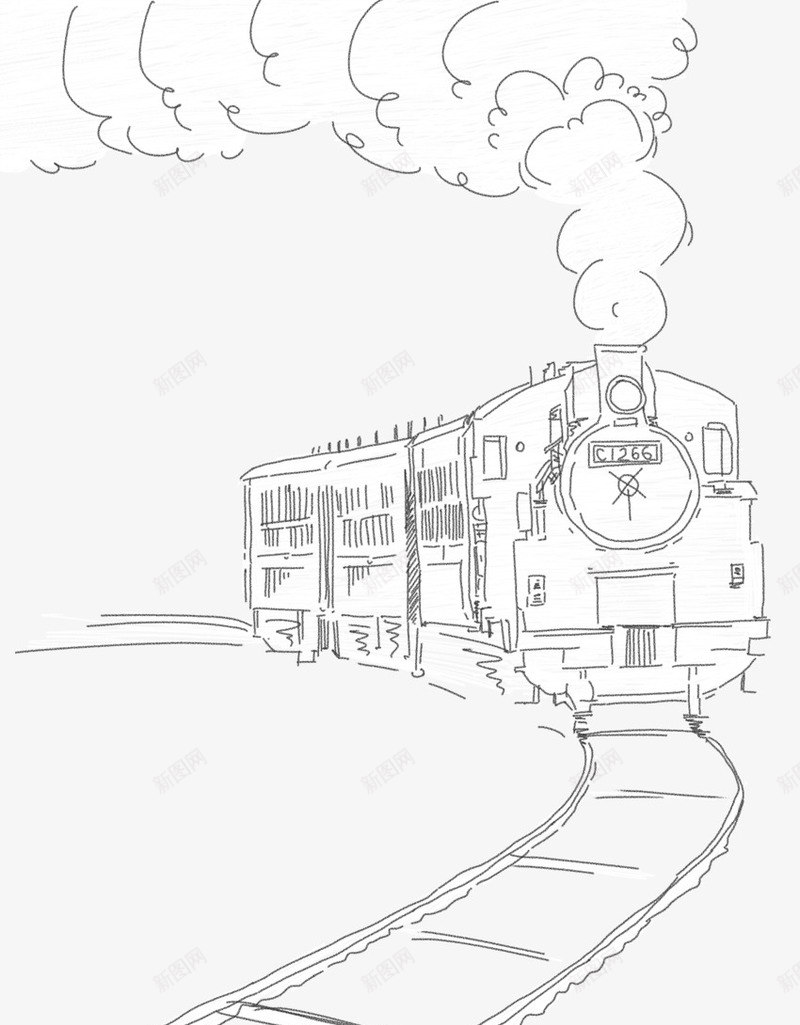 手绘线条火车png免抠素材_新图网 https://ixintu.com 手绘 手绘线条火车 火车 火车在行驶 线条 黑白 黑色线条