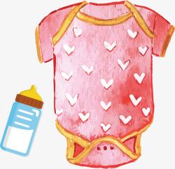 水彩水墨卡通婴儿用品婴儿服奶瓶矢量图素材