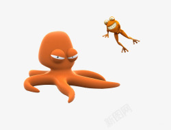 橙色章鱼章鱼和青蛙透明背景高清图片