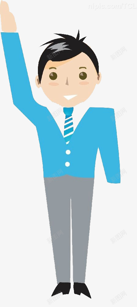 举手的男孩png免抠素材_新图网 https://ixintu.com 卡通 小男孩举手 手绘 短发 职场人员 蓝衣服 领带