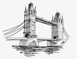 手绘线条英国塔桥素材