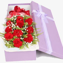 红色玫瑰花绿叶礼盒素材