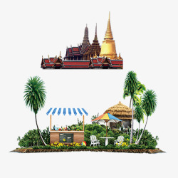 湖边寺庙泰国风光高清图片