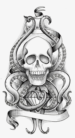 章鱼绘画骷髅高清图片