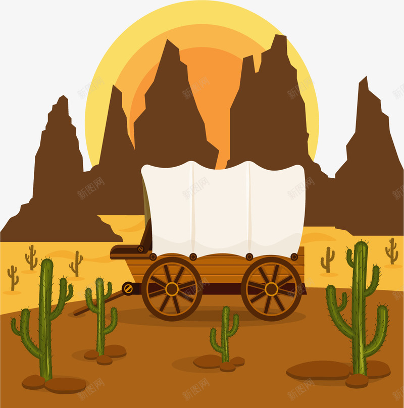 野外沙漠的马车png免抠素材_新图网 https://ixintu.com 沙漠 烈日 矢量素材 荒野 荒野生存 野外 马车
